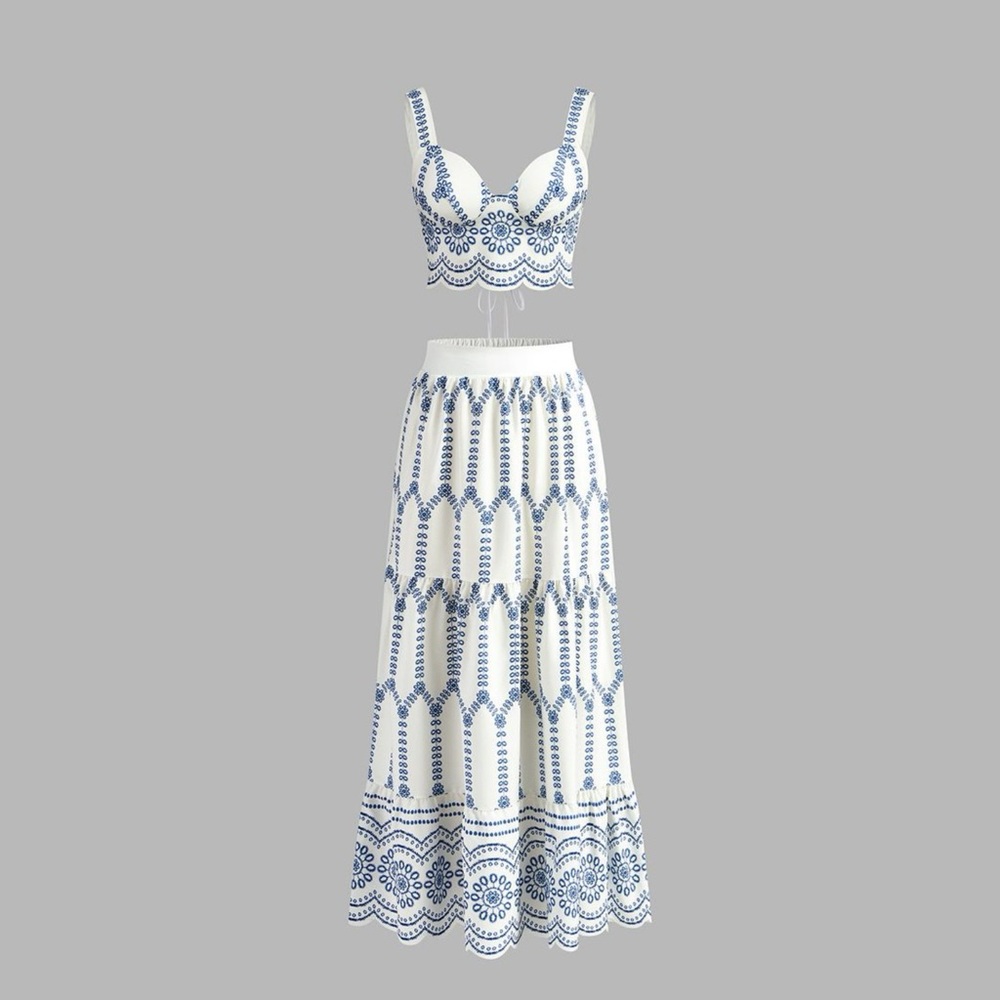 Commense Blue and White Maxi Skirt NEVER worn